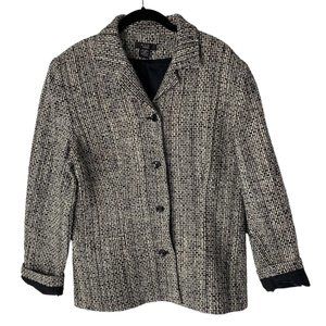 M.I.C. Studio Black White Silk Tweed Jacket Blazer Womens Size 14